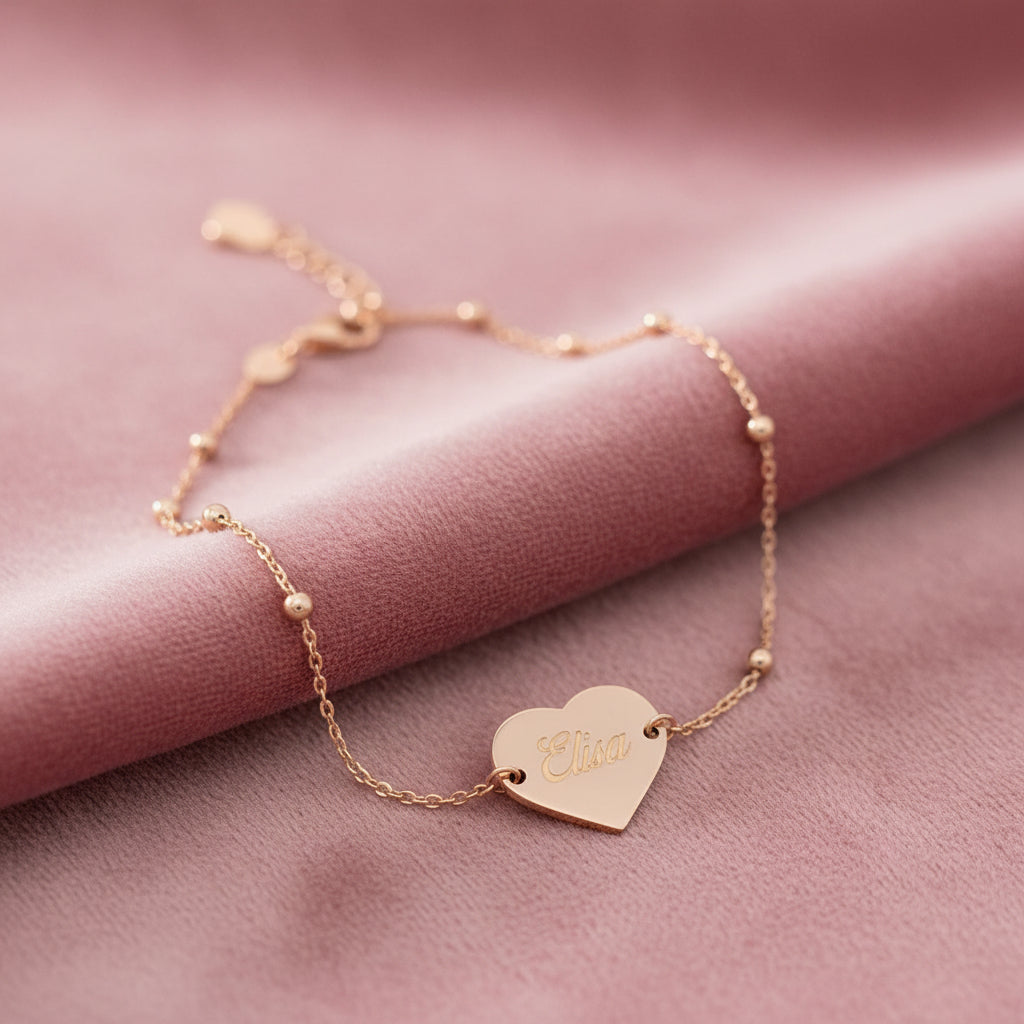 Bracciale catena Rosario con cuore da 1,5 cm personalizzabile - Lumiere Bijoux