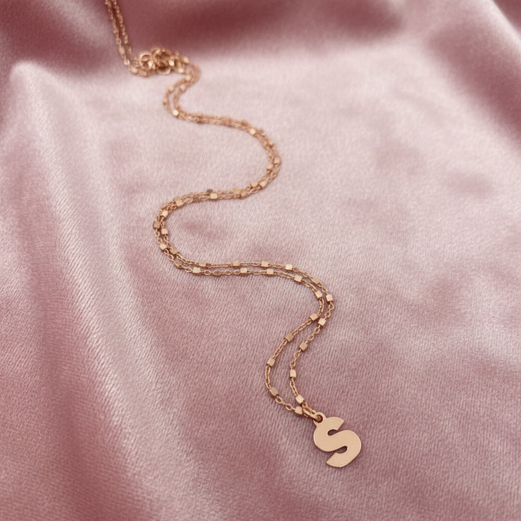 Collana Catena dadini cm 40 con iniziale da 0,8 mm - Lumiere Bijoux
