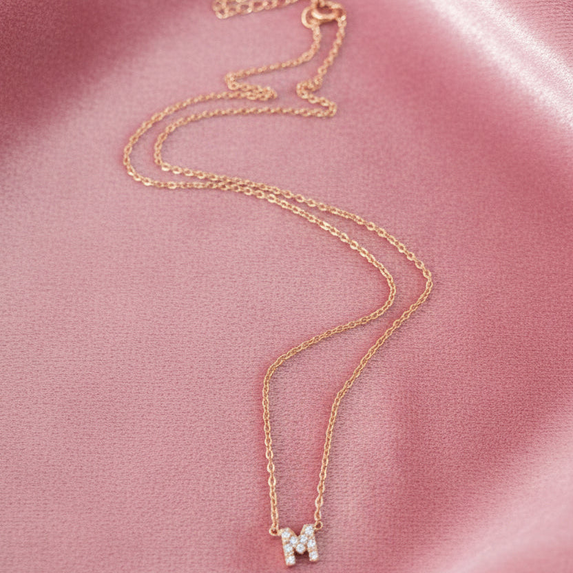 Collana Catena forzatina cm 40 con iniziale zirconi in linea rosé - Lumiere Bijoux