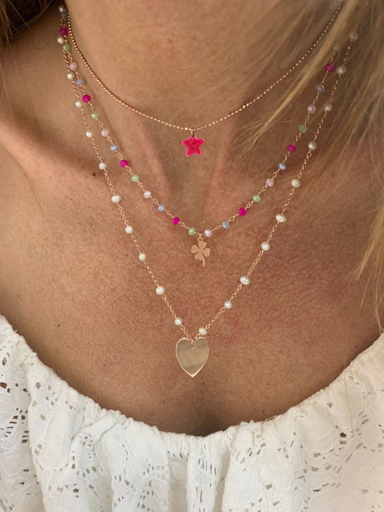 Collana catena a perle con cuore rosè allungato - cm 50 - Lumiere Bijoux