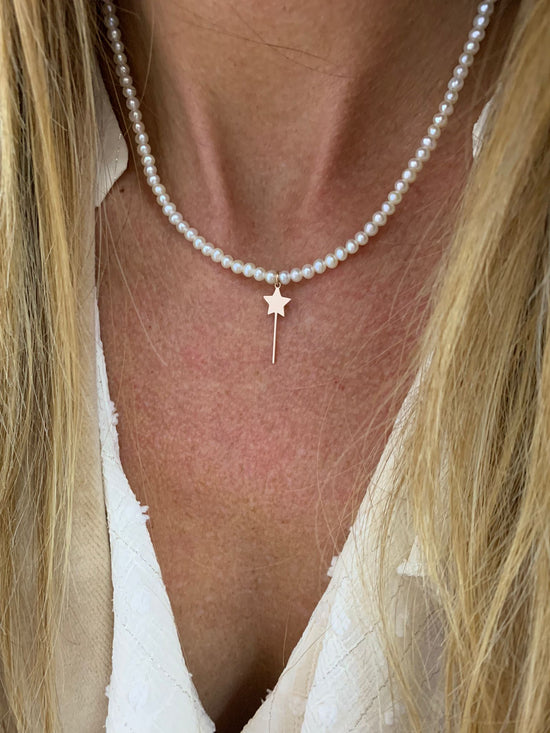Collana perle tonde con bacchetta magica bagnata in oro rosé - cm 35