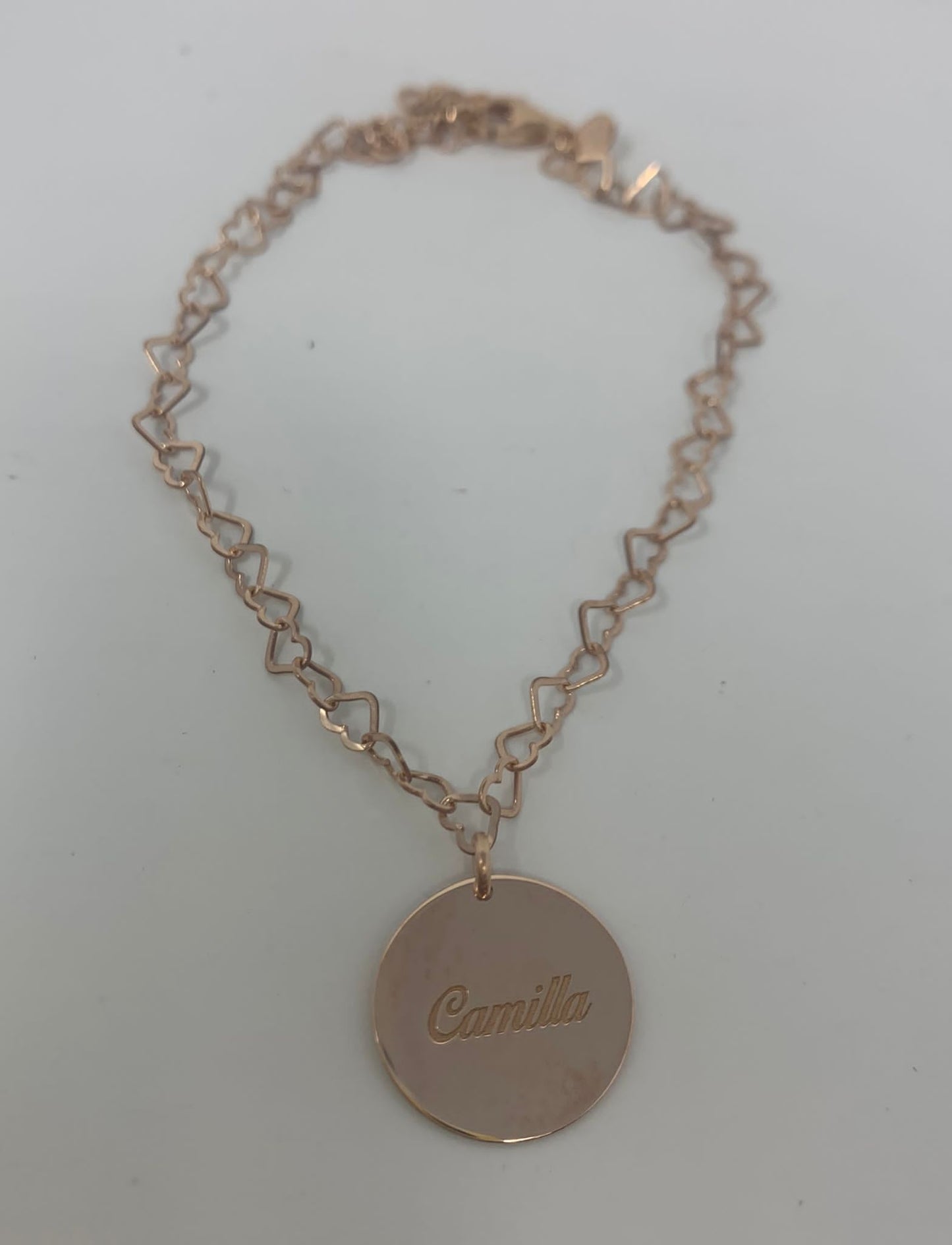 Bracciale cuori vuoti con cialdina da 1 cm con dedica “alla mia madrina” battesimo - Lumiere Bijoux