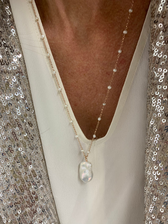 Collana donna con ciondolo perla barocca naturale catena Collana donna con ciondolo perla barocca naturale catena