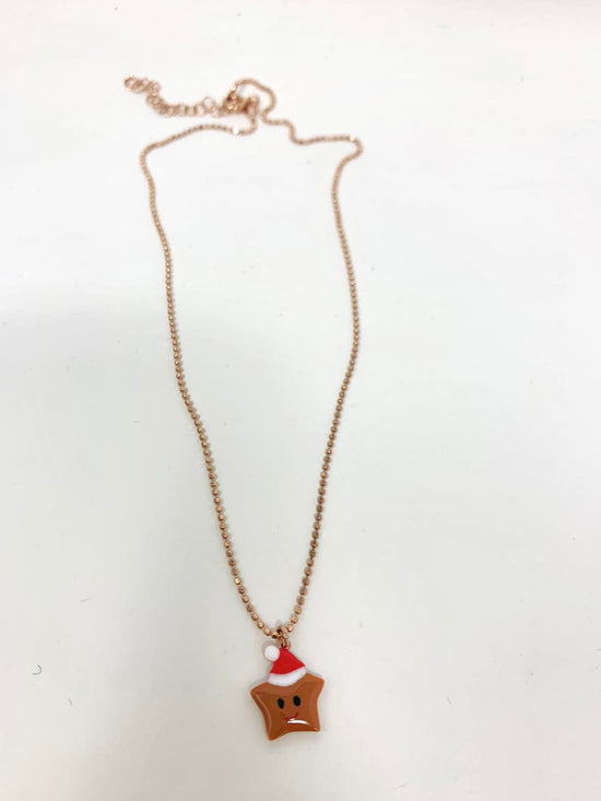 Collana catena militare rosé con pendente di Natale “biscotto” - cm 40