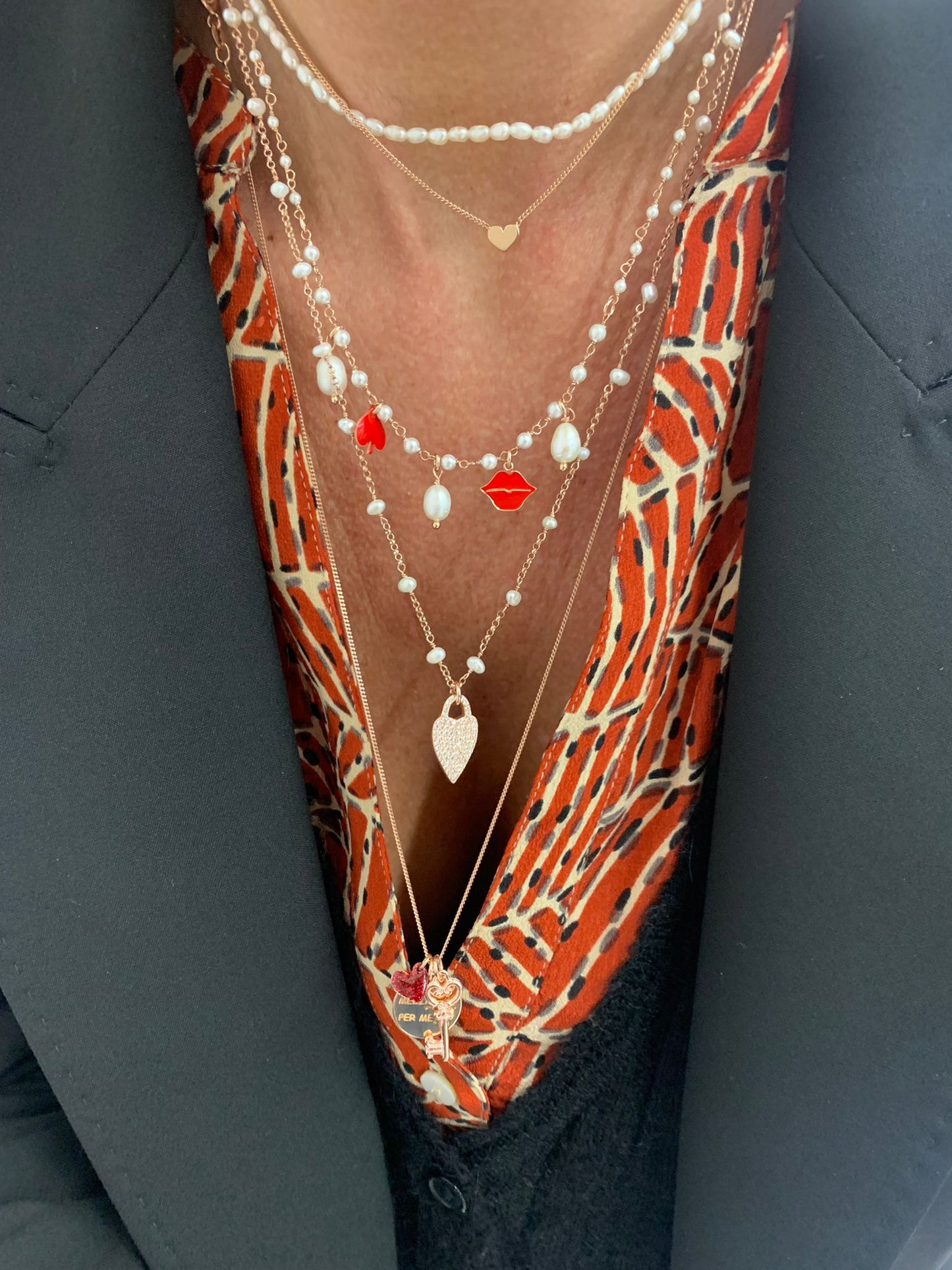 Collana catena grumette rosé cm 60 con targhetta da 1,2 cm con inciso “IL MEGLIO PER ME” , Chiave e cuore glitter disponibile in 4 colori