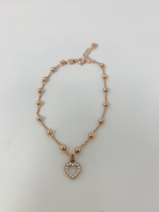 Bracciale rosario rosè con micro cuore vuoto di zirconi bianchi - Lumiere Bijoux