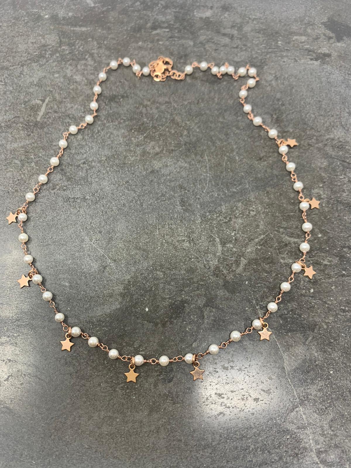 Collana perle cm40 con micro stelle rosè