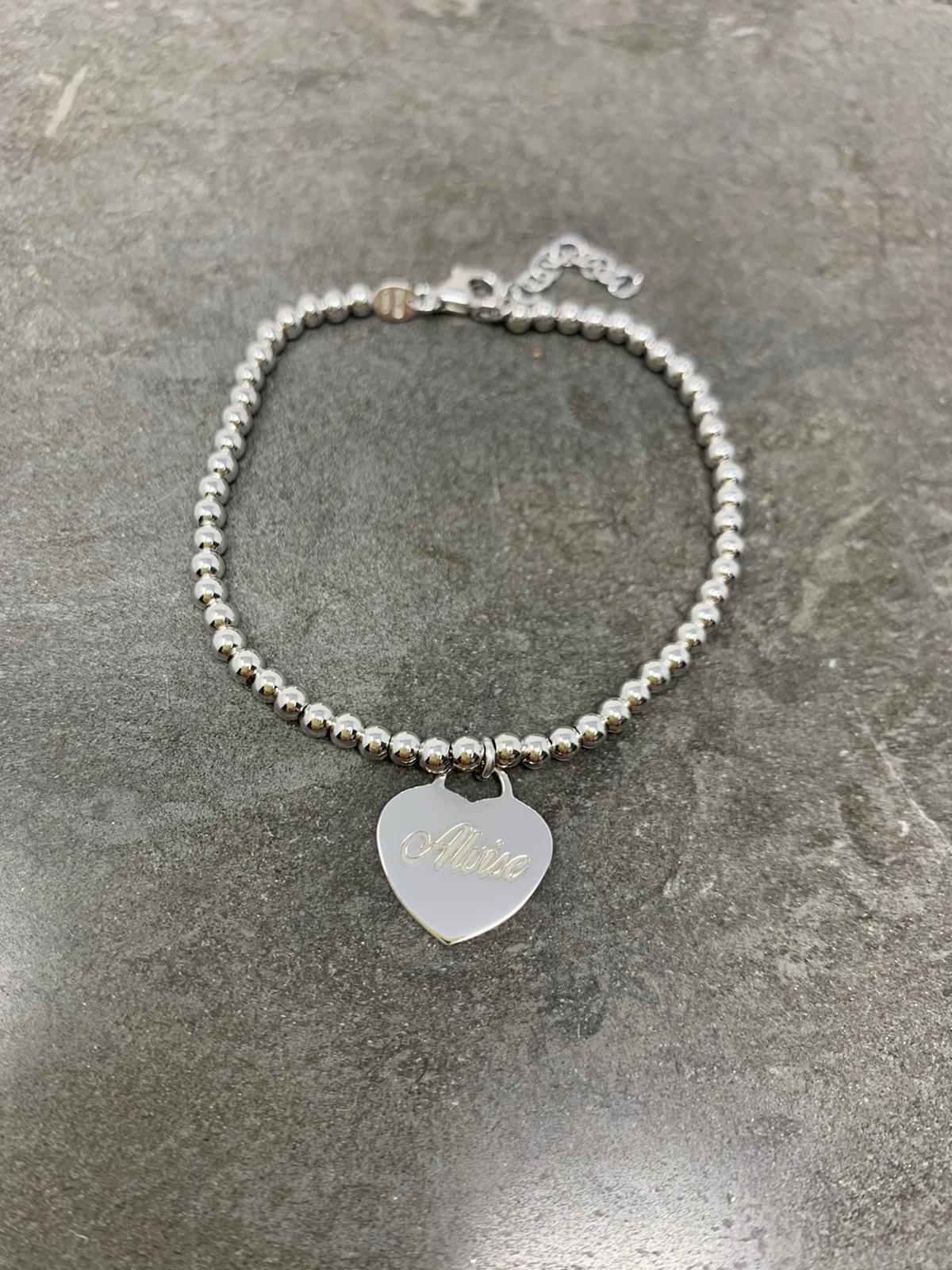 Bracciale sfere argento con cuore lucchetto pendente personalizzabile
