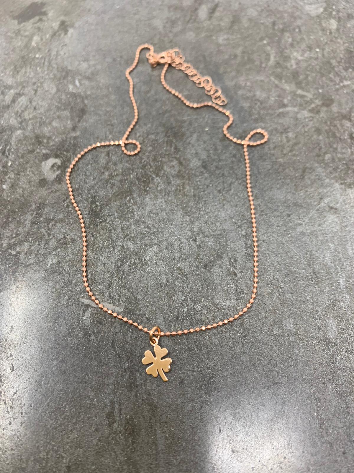 Collana catena militare diamantata rosè con quadrifoglio rosè cm 35