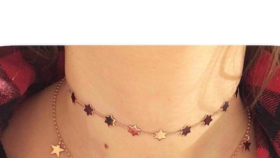 Collana Catena choker con 12 stelle in line da 0,6 mm bagnata in oro rosé - cm 35