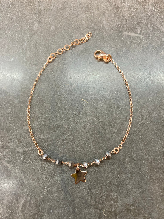 Bracciale rosè con fascia di cristalli argento con stella pendente