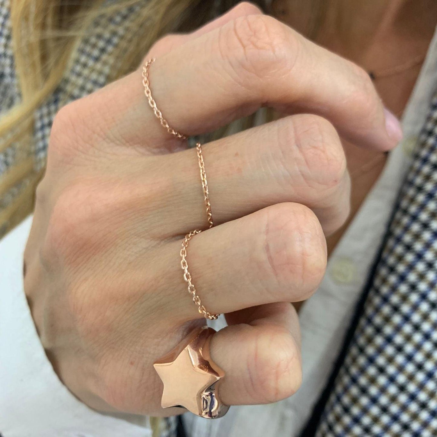 Anello fedina catenella sottile rosè argento oro giallo