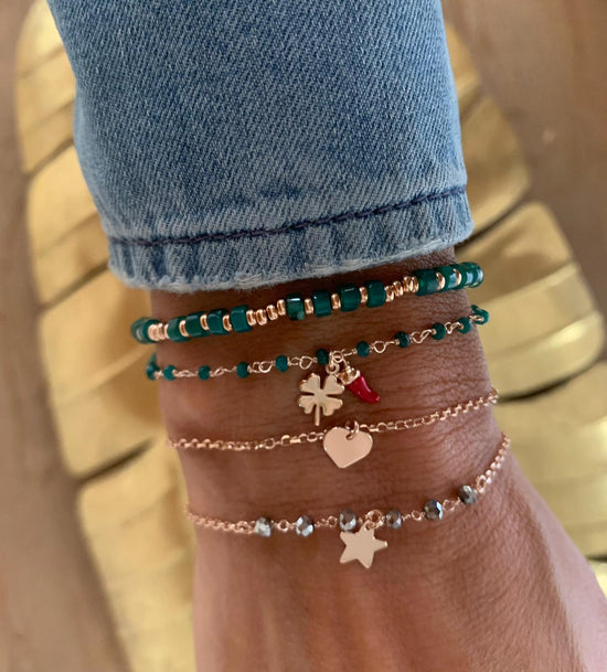 Bracciale rosè con fascia di cristalli argento con cuore sweet pendente