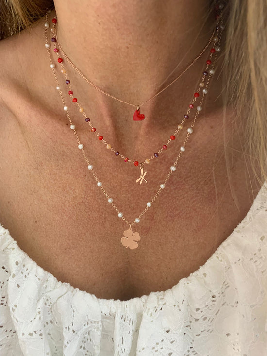 Collana catena e perle con quadrifoglio medio rosè - cm 50 - Lumiere Bijoux