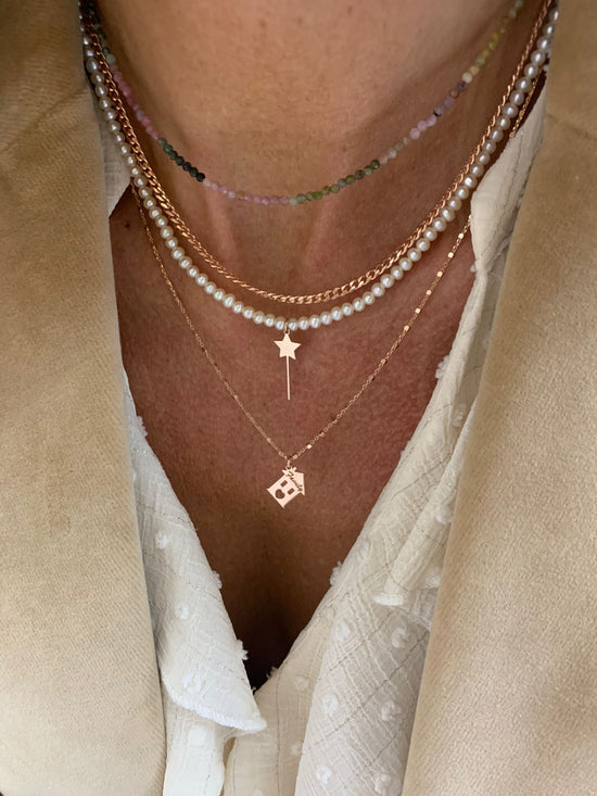 Collana perle tonde con bacchetta magica bagnata in oro rosé - cm 35