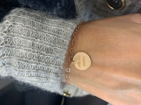 Bracciale cuori vuoti con cialdina da 1 cm con dedica “alla mia madrina” battesimo - Lumiere Bijoux