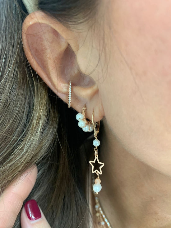 Coppia orecchini a monachella con perle, stella vuota e cuore formentera cipria