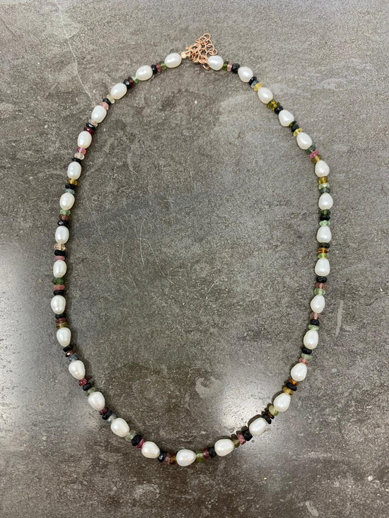 Collana perle barocche e tormalina cm35 - Pezzo unico