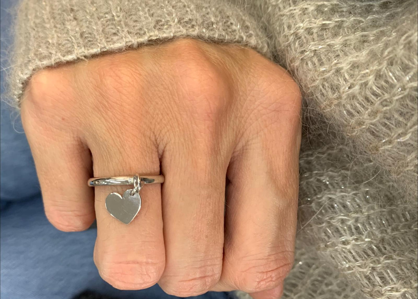 Semplice cuore regolabile anelli argento colore nappa catena pendente  anelli romantico cerchio geometrico anelli donne ragazza dito gioielli
