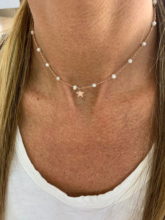 Collana choker perle con stella marina rosè - cm 35