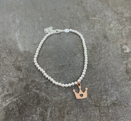 Bracciale a sfere argento con corona rosè pendente - Lumiere Bijoux