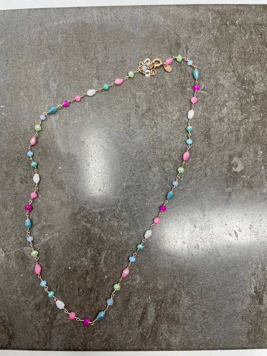 Collana cristalli tiffani, fucsia, rosa, verde e bianco cm 40